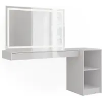 Vicco Kaptafel met licht Sherry Wit 160.2 cm met LED-spiegel en open rek, Model 59571