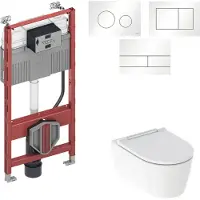 Tece Profile Inbouwreservoir Toiletset Geberit ONE Rimless Diepspoel Turboflush Wit met drukplaat