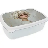 MuchoWow Broodtrommel Wit - Lunchbox Schilderij - Vrouw - Zonnebril - Bloemenkrans - Brooddoos 18x12x6 cm - Brood lunch box - Broodtrommels voor kinderen en volwassenen