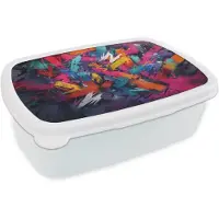 MuchoWow Broodtrommel Wit - Lunchbox Abstract - Explosie - Neonkleuren - Brooddoos 18x12x6 cm - Brood lunch box - Broodtrommels voor kinderen en volwassenen