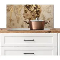 KitchenYeah Spatscherm keuken 90x45 cm - Kookplaat achterwand Vrouw - Goud - Abstract - Textuur - Muurbeschermer - Spatwand fornuis - Hoogwaardig aluminium