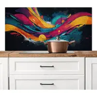 KitchenYeah Spatscherm keuken 120x60 cm - Kookplaat achterwand Banen - Golven - Kleurrijk - Abstract - Muurbeschermer - Spatwand fornuis - Hoogwaardig aluminium