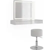 Vicco Kaptafel Sherry Wit 100 cm met LED-spiegel en kruk, Model 59568