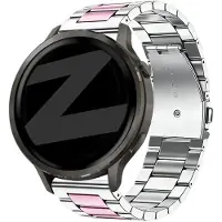 Bandz Stalen 'Classic' Bandje geschikt voor Garmin Vivoactive 4s / Vivomove 3s / Venu 4 - 41mm / Venu 3s / Venu 2s / Forerunner 265s / Forerunner 255s - Zilver/Roze
