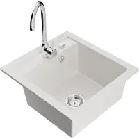 Mexen Vito granieten spoelbak 1-komors met keukenmengkraan Telma, wit - 6503-20-670200-00