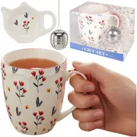 Kesper Theeset: porseleinen MOK 350 ml met infuser en schotel VOOR KRUIDEN, IN GESCHEREFTE VERPAKKING