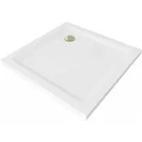 Mexen Flat vierkante douchebak slim 80 x 80 , wit, golden sifon - 40108080G