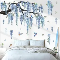 Decoratie Grote Bloem Boom Tak Muurstickers Blauw Opknoping Wijnstok Bloemen Muurstickers Slaapkamer Woonkamer Sofa TV Achtergrond Muur Decor