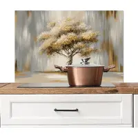 KitchenYeah Spatscherm keuken 80x55 cm - Kookplaat achterwand Boom - Bladeren - Abstract - Wit - Muurbeschermer - Spatwand fornuis - Hoogwaardig aluminium