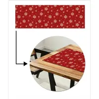 MuchoWow Tafelloper 150x50 cm - Tafelmat vinyl Illustratie - Sneeuwvlokken - Rood - Tafeldecoratie - Tafelversiering - Keuken decoratie - Tafel versiering