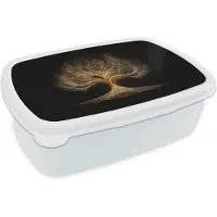 MuchoWow Broodtrommel Wit - Lunchbox Lichtjes - Boom - Abstract - Zwart - Brooddoos 18x12x6 cm - Brood lunch box - Broodtrommels voor kinderen en volwassenen
