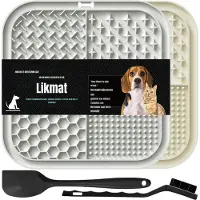 Aura Likmat Hond - Slowfeeder Hond Met Verschillende Texturen - Voerbak voor Training - Set van 2 met Accessiores - Grijs - 23cm x 21cm x 2cm