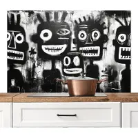 KitchenYeah Spatscherm keuken 120x80 cm - Kookplaat achterwand Schilderij - Figuren - Zwart - Abstract - Muurbeschermer - Spatwand fornuis - Hoogwaardig aluminium