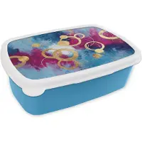 MuchoWow Broodtrommel Blauw - Lunchbox Cirkels - Goud - Abstract - Brooddoos 18x12x6 cm - Brood lunch box - Broodtrommels voor kinderen en volwassenen