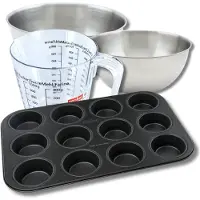 Zenker Bakkersset met muffinvorm 12 holtes 38 x 26 cm, 2 mengkommen, maatbeker en spatel