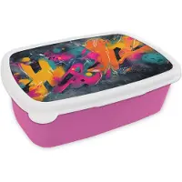 MuchoWow Broodtrommel Roze - Lunchbox Abstract - Graffiti - Kleurrijk - Verfspatten - Brooddoos 18x12x6 cm - Brood lunch box - Broodtrommels voor kinderen en volwassenen