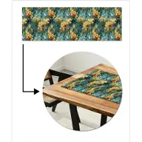 MuchoWow Tafelloper 150x50 cm - Tafelmat vinyl Geel - Bloemen - Groen - Bladeren - Tafeldecoratie - Tafelversiering - Keuken decoratie - Tafel versiering