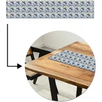 MuchoWow Tafelloper 150x30 cm - Tafelmat vinyl Bloem - Blauw - Goud - Patroon - Tafeldecoratie - Tafelversiering - Keuken decoratie - Tafel versiering