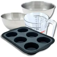 Zenker Bakkerijset met siliconen muffinvorm voor 6 muffins, 2 mengkommen, maatbeker en spatel