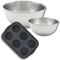 Zenker Set bakbenodigdheden met 1 muffinvorm van siliconen met glasvezel, 1 spatel van en 2 mengkommen van roestvrij staal van Fackelmann