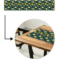 MuchoWow Tafelloper 200x40 cm - Tafelmat vinyl Bloemen - Bladeren - Citroenen - Blauw - Tafeldecoratie - Tafelversiering - Keuken decoratie - Tafel versiering