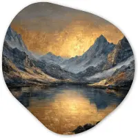 MuchoWow Organische wanddecoratie 40x40 cm - Organisch schilderij Berglandschap met Gouden Zonsondergang - Muurdecoratie woonkamer - Kamer decoratie - Schilderijen - Muurcirkel aesthetic