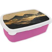 MuchoWow Broodtrommel Roze - Lunchbox Gouden Bergen bij Maanlicht - Brooddoos 18x12x6 cm - Brood lunch box - Broodtrommels voor kinderen en volwassenen