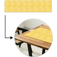 MuchoWow Tafelloper 200x50 cm - Tafelmat vinyl Frans - Citroen - Strepen - Wit - Geel - Tafeldecoratie - Tafelversiering - Keuken decoratie - Tafel versiering