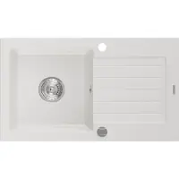Mexen Pablo granieten spoelbak met 1 bak en afdruiprek 752 x 436 , wit, sifon chroom - 6510751010-20