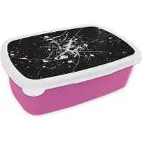 MuchoWow Broodtrommel Roze - Lunchbox Verfspatten - Wit - Abstract - Explosie - Brooddoos 18x12x6 cm - Brood lunch box - Broodtrommels voor kinderen en volwassenen