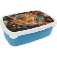 MuchoWow Broodtrommel Blauw - Lunchbox Explosie - Verfstructuur - Goud - Abstract - Brooddoos 18x12x6 cm - Brood lunch box - Broodtrommels voor kinderen en volwassenen
