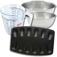 Zenker Bakkersset met bakvorm voor 12 madeleines, 2 mengkommen, maatbeker en spatel