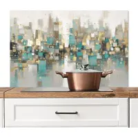 KitchenYeah Spatscherm keuken 100x65 cm - Kookplaat achterwand Abstract - Blokken - Goud - Skyline - Muurbeschermer - Spatwand fornuis - Hoogwaardig aluminium