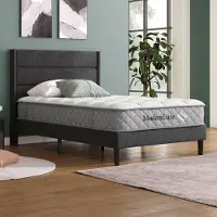 Merax Gestoffeerd bed 90 x 200 cm - met bedframe - lattenbodem en hoofdeinde - eenpersoonsbed - linnen stof - grijs - inclusief matras