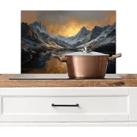 KitchenYeah Spatscherm keuken 60x40 cm - Kookplaat achterwand Berglandschap met Gouden Zonsondergang - Muurbeschermer - Spatwand fornuis - Hoogwaardig aluminium