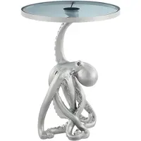 Invicta Bijzettafel WILDLIFE OCTOPUS 55 cm zilverkleurig verlicht glazen blad met LED-strips - 44566