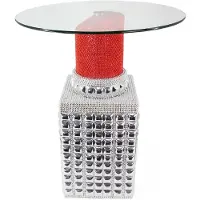 Invicta Bistrotafel LIPSTICK 75 cm rond met gehard glas rood zilver - 48040