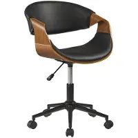 Invicta Bureaustoel ORGANIC draaibaar kunstleer zwart met walnoothouten look - 47722