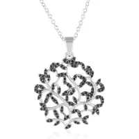 Cavill - Zilveren halsketting met 0,513 ct zwarte spinel - 925 Sterling zilver gerhodineerd - Elegante ronde slijpsel bloem motif - 45,7 cm