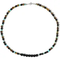 Cavill - Zilveren halsketting - 925 Sterling zilver - Zwarte onyx 28,76 ct & tijgeroog - 50 cm elegante ronde kralen ketting
