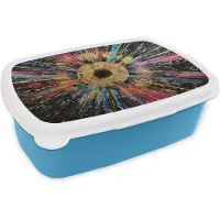 MuchoWow Broodtrommel Blauw - Lunchbox Explosie - Goud - Kleurrijk - Abstract - Brooddoos 18x12x6 cm - Brood lunch box - Broodtrommels voor kinderen en volwassenen