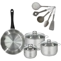 Fackelmann Set 1 Koekenpan 28cm & 3 Kookpannen 16/20/24cm Geneva met 5 keukengerei