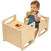 Vevor Montessori Tafelstoelenset Peutertafelset (1 Tafel + 1 Stoel) Gemaakt van Hout voor 1-5 Jaar Ouden