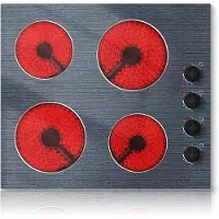 Core Elektrische Kookplaat 4 Pits - Elektrische Fornuis - Elektrische Kookplaat Vrijstaand - 4 Kookzones - Kinderslot -Houtnerf- Keramische Houtnerf - 59cm x 52cm x 5cm