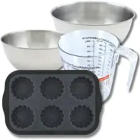 Zenker Bakset met 6 taartvormpjes 28 x 18 cm van siliconen, 2 mengkommen, maatbeker en spatel