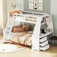 OKWISH Stapelbed 90x200cm En 140x200cm – Met Bureau En Boekenkast – Met 3 Lades En Opbergvak – Kinderkamer – Hout En Mdf – Zonder Matras – Wit