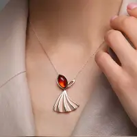 Cavill - Hanger 925 Sterling Zilver Rosé Verguld - Kersrode Baltische Barnsteen 1,85 ct Marquise Cabochon - Elegante Zilveren Hanger - 40x28 mm
