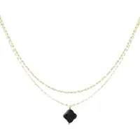 Yehwang Dubbele ketting met klaver hanger - Natuurstenen collectie Pink & Gold - Stainless Steel -