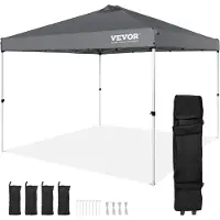 Vevor Pavilion 304,8x304,8x320cm Tuintent 250D PU Zilver Gecoat Stof Opvouwbare Paviljoen inclusief Opbergtas Partytent 6-8 Personen Pop-up Tent Opvouwbare Tent Tuinpaviljoen voor Kampeertrip