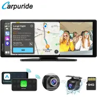 Carpuride W903 Draagbaar CarPlay-scherm met dashcam-scherm HD IPS 9,3, 4K-camera voor en achter, draadloze CarPlay en Android Auto, lusopname, Bluetooth, Mirror Link, GPS, Siri, montage op dashboard